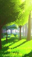 paysage de forêt verte de dessin animé avec des arbres et des fleurs video