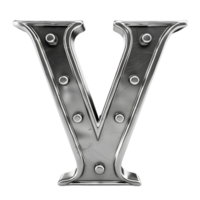 Metal letter v with rivets on a transparent background. png