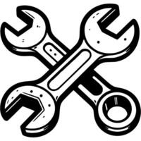Crossed car wrenches in monochrome. Professional technical support. Simple minimalistic in black ink drawing on white background vector