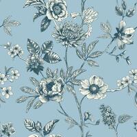 resumen moderno floral sin costura modelo con mano dibujado flor en toile Delaware alegría estilo. retro elegancia repetir impresión. Clásico diseño para tela, fondo de pantalla o envase vector