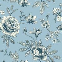 resumen moderno floral sin costura modelo con mano dibujado flor en toile Delaware alegría estilo. retro elegancia repetir impresión. Clásico diseño para tela, fondo de pantalla o envase vector