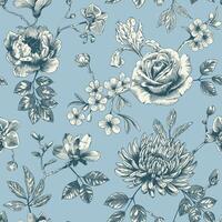 resumen moderno floral sin costura modelo con mano dibujado flor en toile Delaware alegría estilo. retro elegancia repetir impresión. Clásico diseño para tela, fondo de pantalla o envase vector