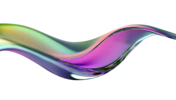 Abstract liquid glass shape with colorful reflections. Ribbon of curved water with glossy color wavy fluid motion. Chromatic dispersion flying and thin film spectral effect. png