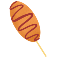 a corn dog on a stick with a red stripe png