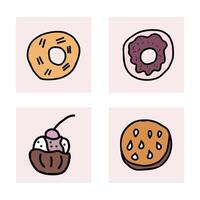 Dessert set elements in doodle style. vector
