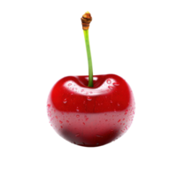singolo rosso ciliegia con acqua goccioline. isolato su sfondo png