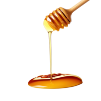 golden Honig tropft von hölzern Schöpflöffel. Gelb Honig tropft isoliert auf Hintergrund png