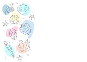Background with seashells. Marine life design elements collection. Summer banner, poster, flyer im boho style. vector