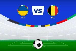 Illustration of stadium for football match between Ukraine and Belgium, stylized template from soccer tournament. vector