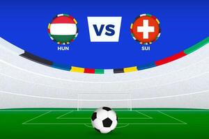 Illustration of stadium for football match between Hungary and Switzerland, stylized template from soccer tournament. vector