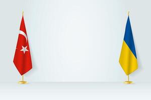 Turkey and Ukraine flag on indoor flagpole, meeting concept between Ukraine and Turkey. vector