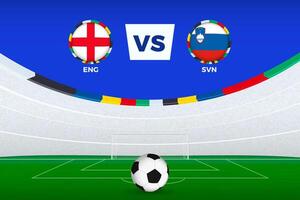 Illustration of stadium for football match between England and Slovenia, stylized template from soccer tournament. vector