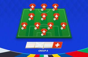 campo de fútbol con la alineación del equipo de suiza para la competición europea. vector