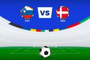 Illustration of stadium for football match between Slovenia and Denmark, stylized template from soccer tournament. vector