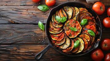 Close Up of Roasted Vegetables in a Cast Iron Skillet photo