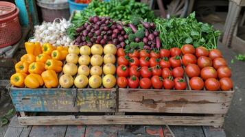 variedad de vegetales desplegado a mercado foto