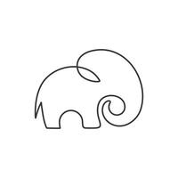 Abstract elephant continuous line drawing element isolated illustration of wild animal form in trendy outline one line artwork vector