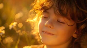 Child's Joyful Expression in Golden Hour Light photo