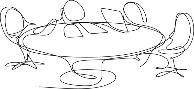 uno línea Arte. uno continuo línea Arte de un redondo mesa para un empleado reunión vector