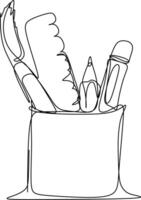 one line art. one continuous line art of a pencil cup vector