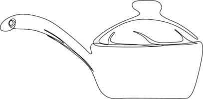 One line art. one continuous line art of a pan for cooking vector