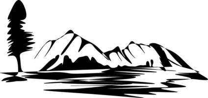 negro y blanco dibujos animados ilustración. silueta de un natural montaña ver vector