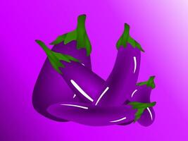 few eggplants on purple background vector