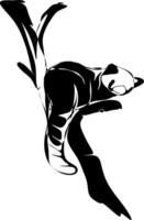 The illustrations and clipart. A black-and-white silhouette of a red panda on the tree branch vector