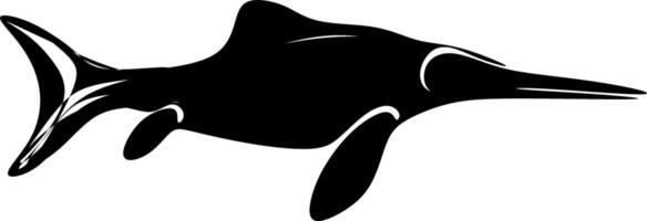 The illustrations and clipart. A black-and-white silhouette of an Ichthyosaur vector