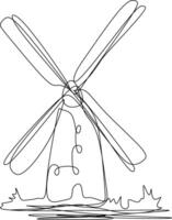 one line art. one continuous line art of a windmill vector