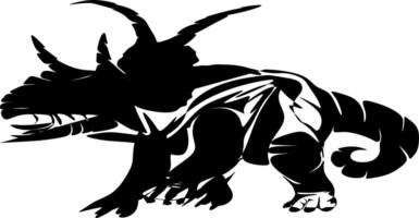 Black and white cartoon illustration. Silhouette of a mysterious dinosaur vector