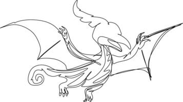 One line art. one continuous line art of a Pterosaur. Flying dinosaurs vector