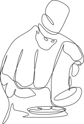one line art. one continuous line art of a chef serving the customer