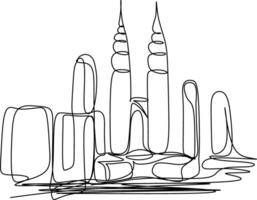 one line art. one continuous line art of a Petronas Towers vector