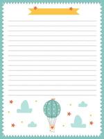 bright notebook page template with balloon and clouds vector