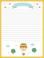 Cute children's page template with balloon and trees for records in vector