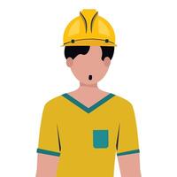 Fire fighter, construction worker, labour character isolated on plain white background. Isolated character of a young man wearing helmet. vector