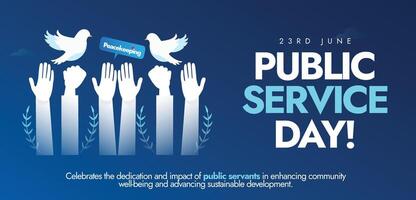 United Nations public service day. 23rd June UN's public service day to celebrate the value and virtue of public service to the community appreciation banner, post with hands and dove in white colour. vector