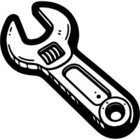 Fitter spanner key in monochrome. Professional service iron device. Simple minimalistic in black ink drawing on white background vector