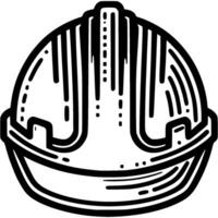 Plastic helmet to protect head of workman doodle icon. Construction hard hat. Simple minimalistic symbol in black on white background vector
