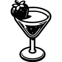 Cocktail glass on high stand with strawberry drink in monochrome. Party drink. Simple minimalistic in black and white drawing on white background vector
