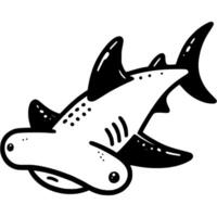 Hammerhead fish with an unusual head in monochrome. Dangerous sea predator. Simple minimalistic in black ink drawing on white background vector