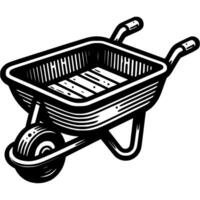 Empty garden wheelbarrow in monochrome. Hand farm tool. Simple minimalistic in black ink drawing on white background vector