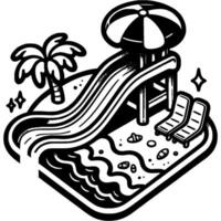 Beach slide on seashore in monochrome. Active summer holiday. Simple minimalistic in black ink drawing on white background vector