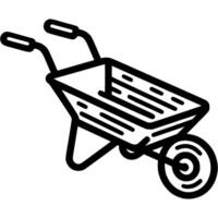 Construction trolley for transporting earth and tools doodle icon. Wheelbarrow is empty and has handle on front. Simple minimalistic symbol in black on white background vector