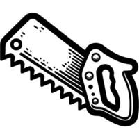 Carpenter saw with comfortable handle in monochrome. Hand saw for cutting tree branches. Simple minimalistic in black ink drawing on white background vector