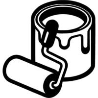Paint roller and paint bucket in monochrome. Painting repair work. Simple minimalistic in black ink drawing on white background vector