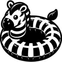 Inflatable lifebuoy ring with head zebra in monochrome. Teaching of child to swim. Simple minimalistic in black ink drawing on white background vector