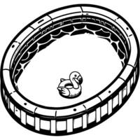 Oval children pool in monochrome. Place for swimming and summer recreation for child. Simple minimalistic in black ink drawing on white background vector
