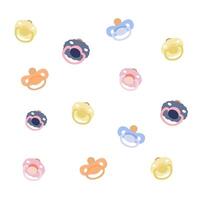 Set of baby pacifier in different colors. Baby pacifiers for boy and girl cartoon style. Simple cute orthodontic pacifier. Children's things vector